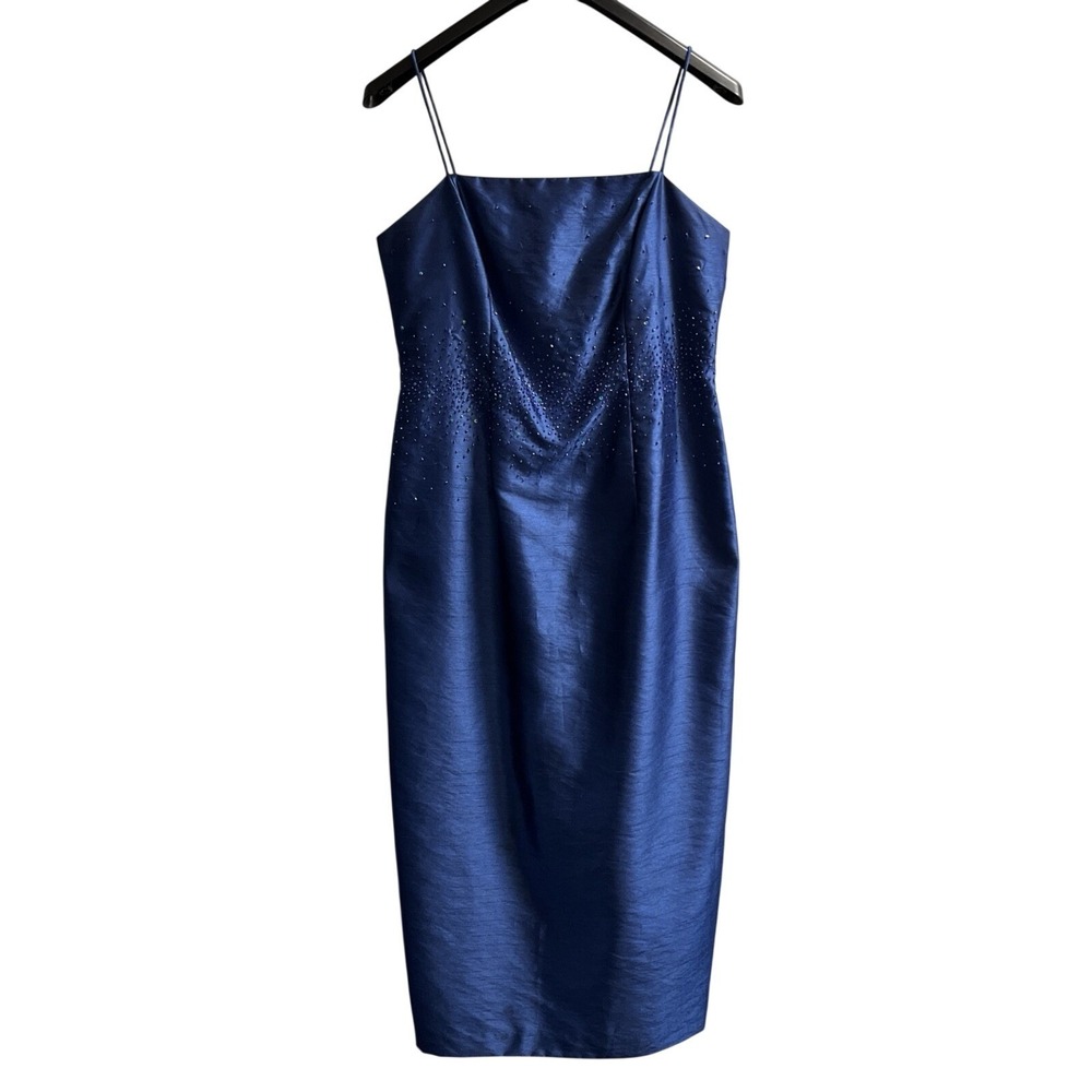 Vintage Alex Evening Dress Gown Blue Beaded Sequin Maxi Size 12 Fairy Event Gala